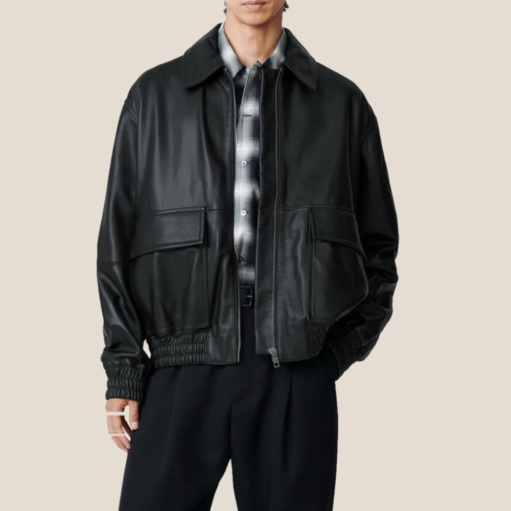 Black Kidskin Goat Leather Bomber Jacket Xl